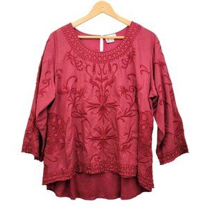 Parsley & Sage Tunic Top XL Maroon Embroidered Bohemian